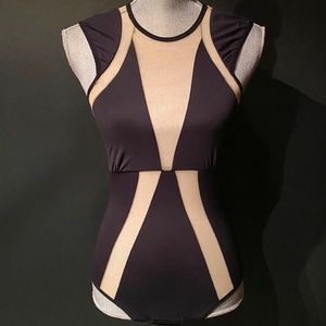 Liebe Intimates Black & Sheer Geometric Sleeveless Bodysuit Size Medium NWOT